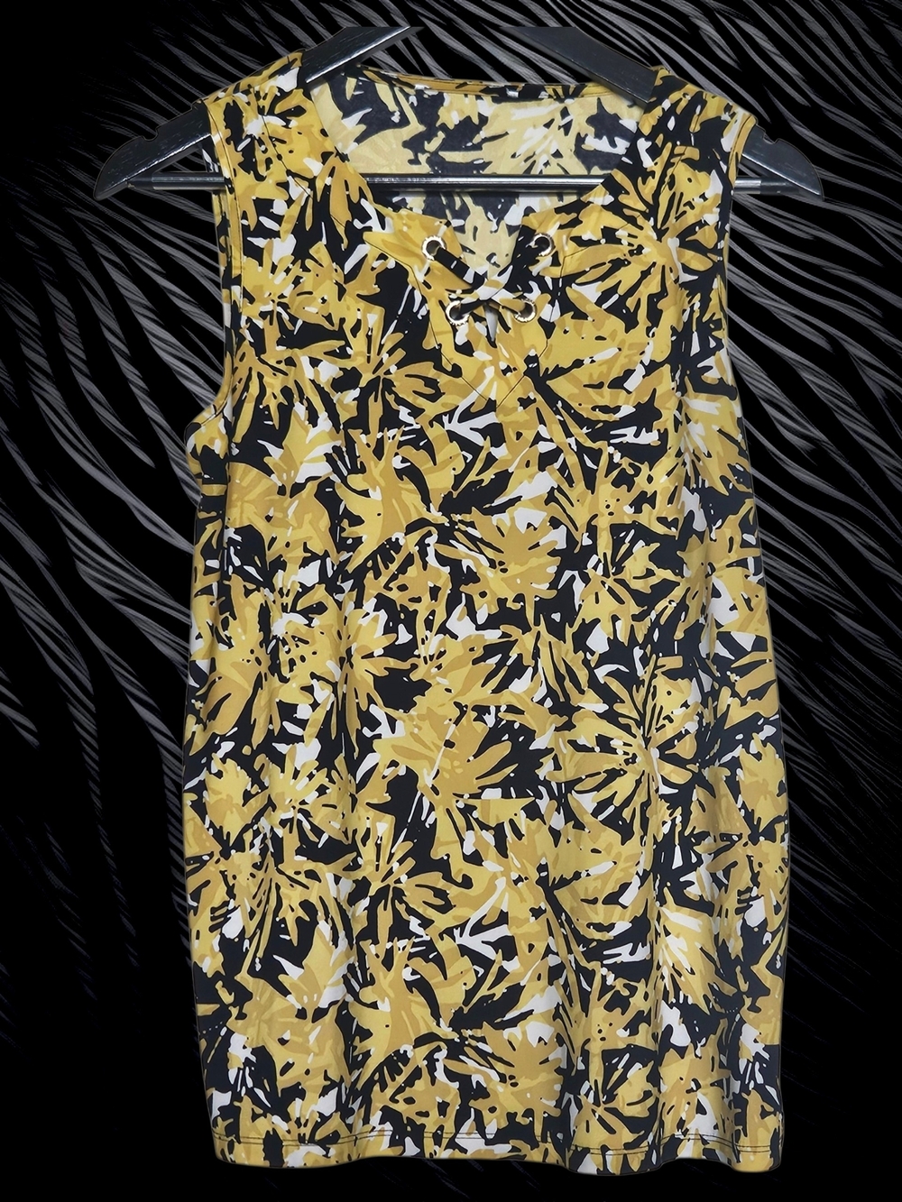 Source Unknown Yellow Black White Floral Tank Top